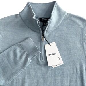 Reiss Blackhall Merino Wool Quarter Zip Sweater Mens S Blue Melange NEW $160